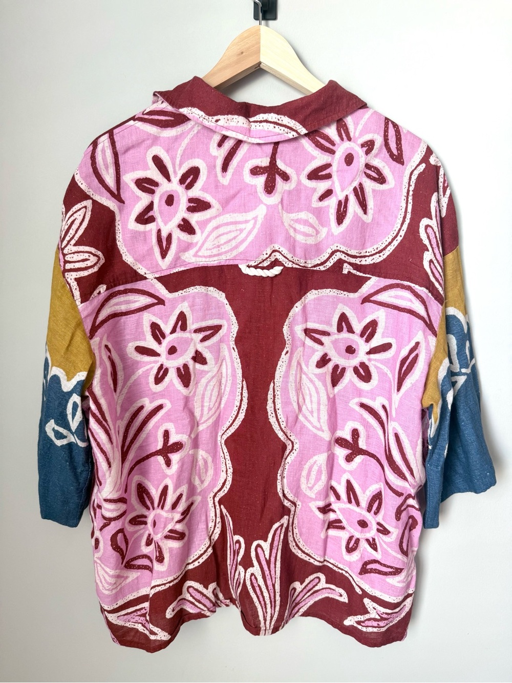CELANDINE Anthropologie Floral Button-Up Linen Blend Bohemian Shirt - Picture 3 of 3